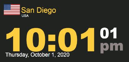 Timestamp Thursday, 1 Oct 2020 at 10:01 PM San Diego PDT