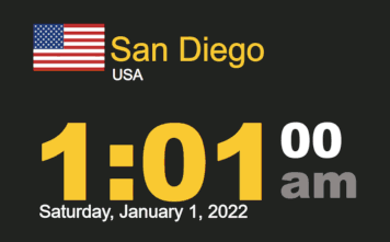 Timestamp Worldclock Saturday 1 January 2022 at 1:01 am San Diego time
