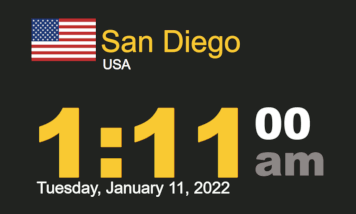 Timestamp Worldclock Tuesday 11 January 2022 at 1:11 am San Diego time