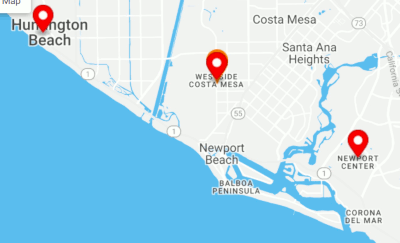 Location map Wahoos Fish Tacos at 1862 Placentia Ave in Costa Mesa, CA 92627